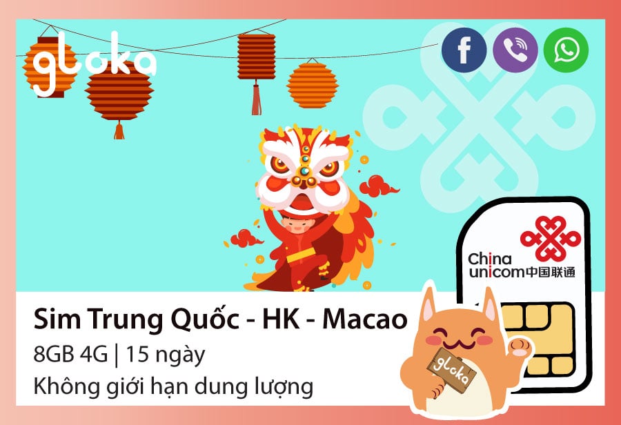 Sim data Trung Quốc Hongkong Macao 15 ngày China Unicom Gloka