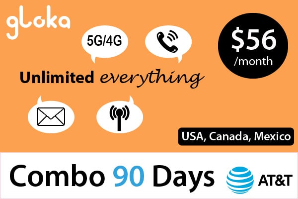 USA prepaid sim card at&t 4g unlimited comnbo 90 days