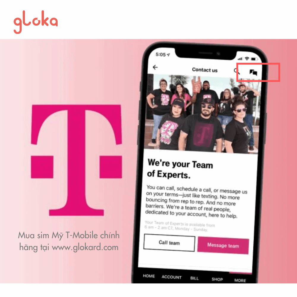Chat với T-Mobile agent bằng app T-Mobile