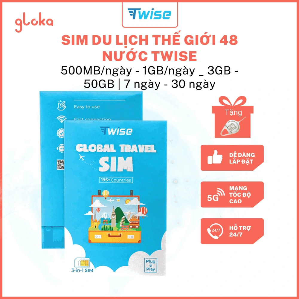 Sim du lịch Thế giới 48 nước Twise gói 3 ngày - 30 ngày