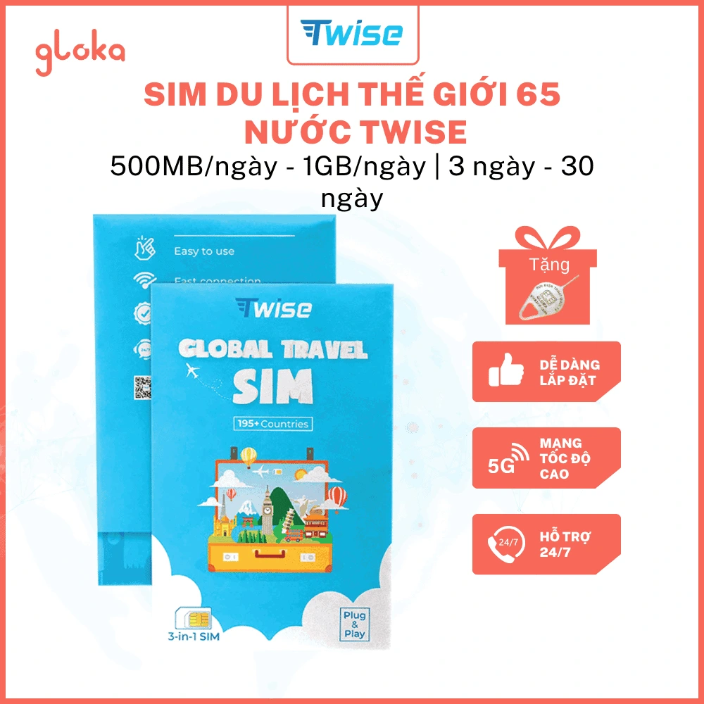 Sim du lịch Thế giới 65 nước Twise gói 3 ngày - 30 ngày