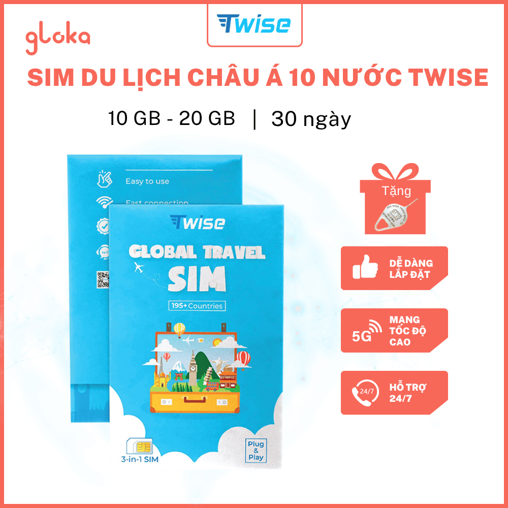 Sim du lịch Châu Á 10 nước Twise gói 10GB, 30 ngày